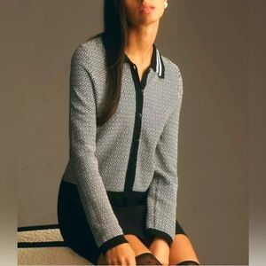 Anthropologie Maeve Cardigan black & white with collar